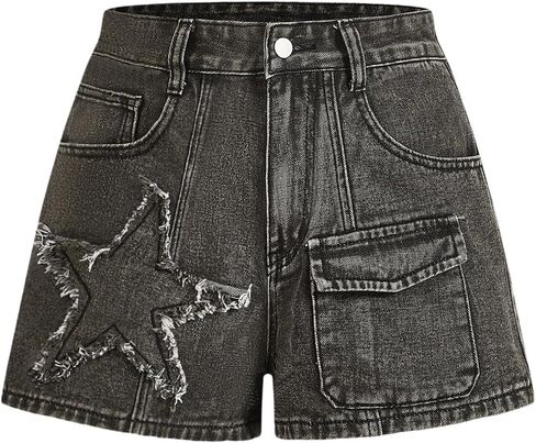 WDIRARA Women's Star Pattern Mini Denim Shorts Summer Y2K Bermuda Shorts with Pockets in Kuwait