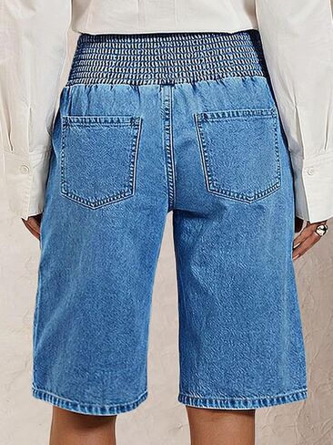 Flamingals Womens Bermuda Jean Shorts Pull On Elastic Waisted Long Denim Short Knee Length Casual Baggy Jeans Jorts in Kuwait