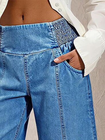 Flamingals Womens Bermuda Jean Shorts Pull On Elastic Waisted Long Denim Short Knee Length Casual Baggy Jeans Jorts in Kuwait