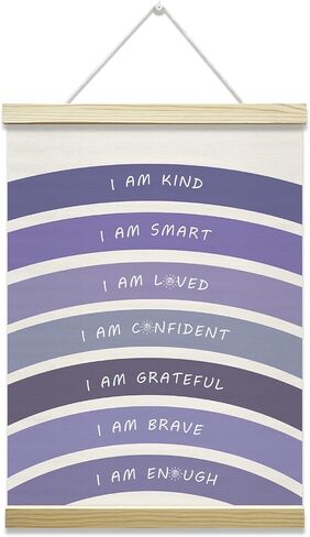 Positive Affirmations Poster Hanger Frame - I Am Kind, Inspirational Wall Art With Wooden Poster Hanger, Boho Purple Rainbow Wall Decor, Nursery Room Kids Bedroom Playroom Decor(12x16 Inches)-35 in Saudi Arabia