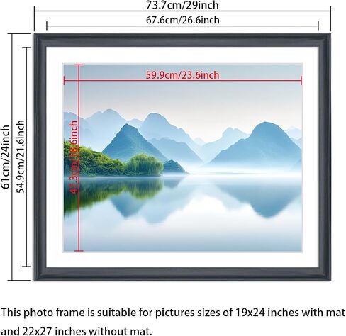 إطارات صور بانورامية مقاس 22 × 27 من الخشب الصلب، مع حصيرة بيضاء، تناسب صور مقاس 19 × 24 بوصة مع حصيرة أو مقاس 22 × 27 بدون حصيرة، إطار ملصق مقاس 22 × 27 إطار صورة جدار عائلي مقاس 19 × 24 إطار صورة أسود (L23B2227W1924) in Kuwait