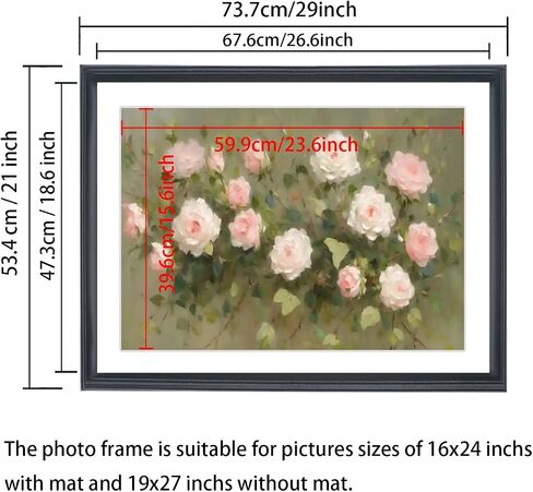 إطارات صور بانورامية مقاس 19 × 27 من الخشب الصلب، مع حصيرة بيضاء، تناسب الصور مقاس 16 × 24 بوصة مع حصيرة أو 19 × 27 بدون حصيرة، إطار ملصق مقاس 19 × 27 إطارات صور جدارية عائلية مقاس 16 × 24 إطار صورة أسود (L23B1927W1624) in Kuwait