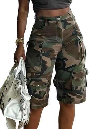 Unybwonn Women's Bermuda Jean Shorts High Waisted Cargo Long Denim Shorts Trendy Streetwear Baggy Jorts with Pockets in Saudi Arabia