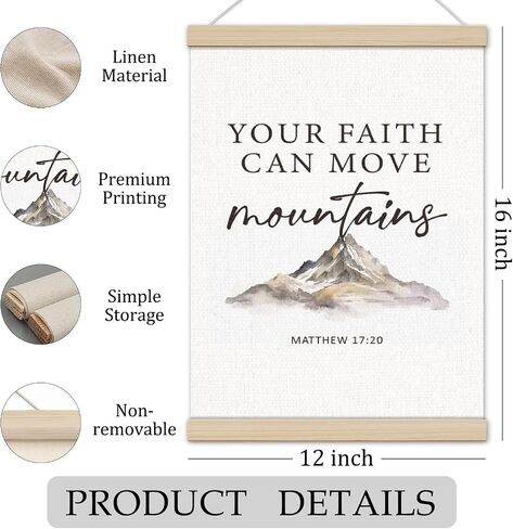 Faith Can Move Mountains Christian Poster Hanger Frame 12x16 Inch, Bible Verses Wall Decor, Motivational Religious Scripture Wall Art Decor for Home Bedroom Living Room Office in Kuwait