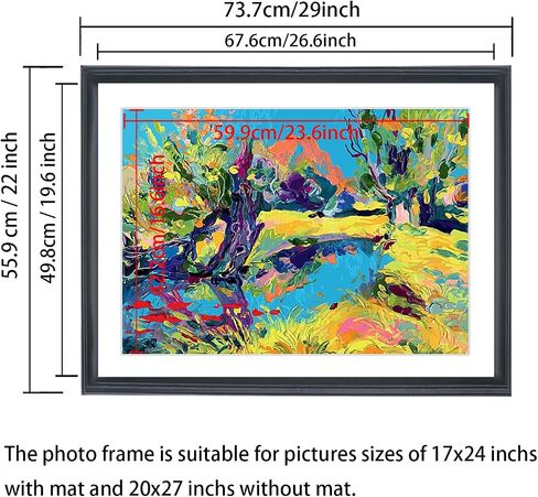 20x27 Panoramic Picture Frames Solid Wood ,With White Mat ,Fit 17x24 inch Photos with Mat or 20x27 without Mat，Poster Frame 20x27Photo Frames Family Wall 17x24 Picture Frame Black (L23B2027W1724) in Kuwait