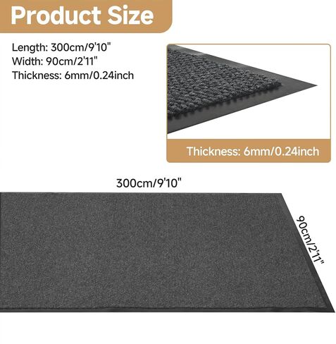 3x10 Runner Rug Kitchen Rugs, Non Slip Washable Indoor Outdoor Area Rug Entry Mat with Rubber Backing Carpet Runner Ribbed for Hallway, Balcony, Patio, Garage, Stair, Laundry in Saudi Arabia