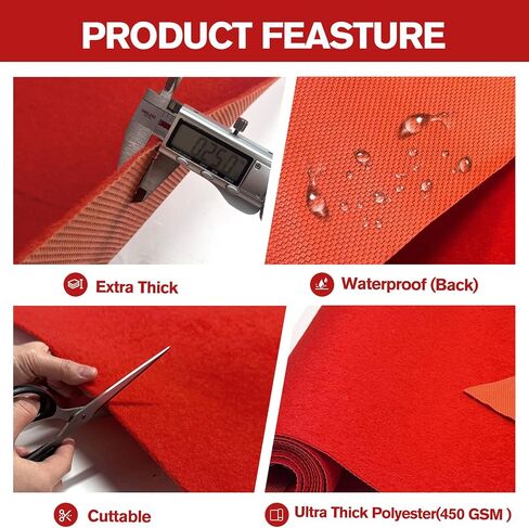3 x 10ft Red Carpet Runner 450 GSM 5MM Extra Thick Waterproof Red Rug Non Slip Aisle Runners Rug for Weddings, Events, Birthday, Banquet, Proposal Graduation Decoration in Saudi Arabia