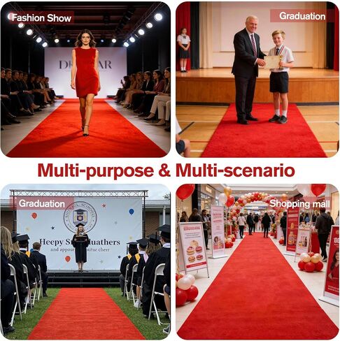 3 x 10ft Red Carpet Runner 450 GSM 5MM Extra Thick Waterproof Red Rug Non Slip Aisle Runners Rug for Weddings, Events, Birthday, Banquet, Proposal Graduation Decoration in Saudi Arabia