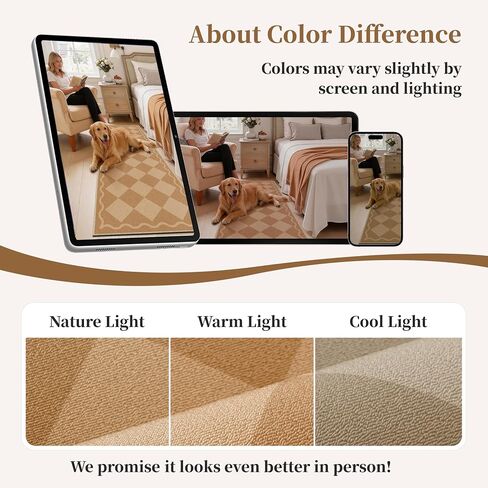 Waterproof 2x6 Runner Rug Non Slip - Floor Runners for Dogs,Washable & Joint-Friendly Dense Loop Pile Carpet Runners for Hallway, Kitchen, Indoor Entryway, Laundry, Checked Beige in Kuwait
