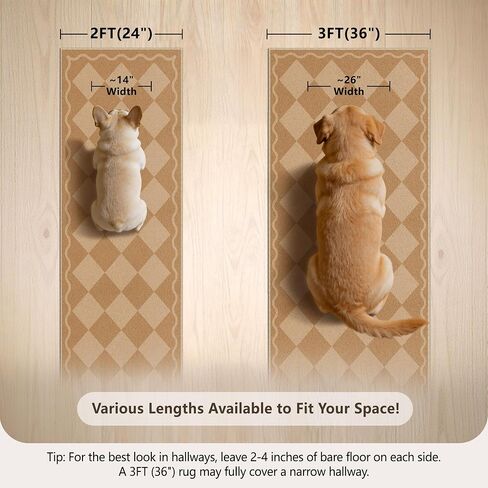 Waterproof 2x6 Runner Rug Non Slip - Floor Runners for Dogs,Washable & Joint-Friendly Dense Loop Pile Carpet Runners for Hallway, Kitchen, Indoor Entryway, Laundry, Checked Beige in Kuwait