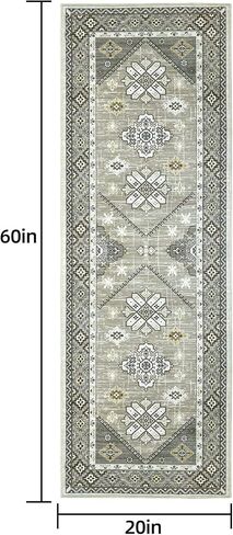 Boho Runner Rug 20x60, Non-Slip Kitchen Runner Rug Washable Faux Wool Stain-Resistant Hallway Runner Rugs, Vintage Low-Pile Blue Non-Skid Carpet for Entryway, Bathroom, Hallway Mats for Floor in Kuwait
