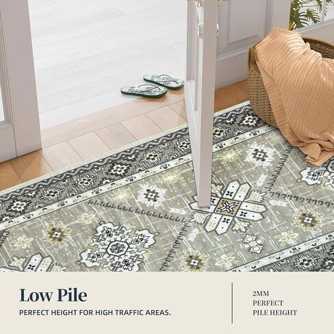 Boho Runner Rug 20x60, Non-Slip Kitchen Runner Rug Washable Faux Wool Stain-Resistant Hallway Runner Rugs, Vintage Low-Pile Blue Non-Skid Carpet for Entryway, Bathroom, Hallway Mats for Floor in Kuwait