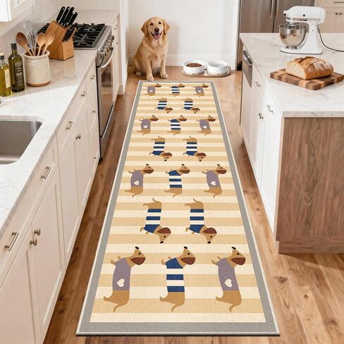 Waterproof 2x6 Runner Rug Non Slip - Floor Runners for Dogs,Washable & Joint-Friendly Dense Loop Pile Carpet Runners for Hallway, Kitchen, Indoor Entryway, Laundry, Checked Beige in Kuwait