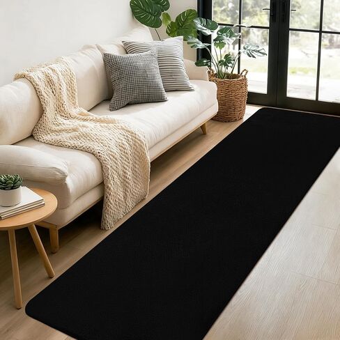 qulint Hallway Runner Rug 2x8, Black Kitchen Runner Rugs Non Skid Washable Thickened Memory-Foam Indoor Bedroom Rug, Modern Minimalist Solid Soft Carpet for Living Room Entryway Home Decor in Saudi Arabia