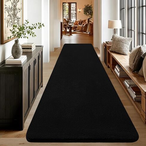 qulint Hallway Runner Rug 2x8, Black Kitchen Runner Rugs Non Skid Washable Thickened Memory-Foam Indoor Bedroom Rug, Modern Minimalist Solid Soft Carpet for Living Room Entryway Home Decor in Saudi Arabia