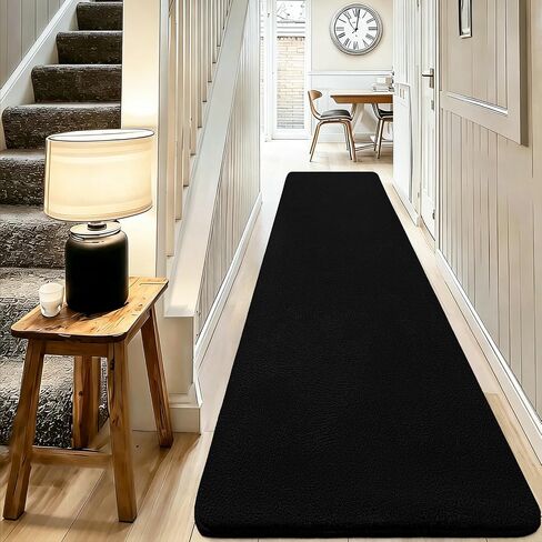 qulint Hallway Runner Rug 2x8, Black Kitchen Runner Rugs Non Skid Washable Thickened Memory-Foam Indoor Bedroom Rug, Modern Minimalist Solid Soft Carpet for Living Room Entryway Home Decor in Saudi Arabia