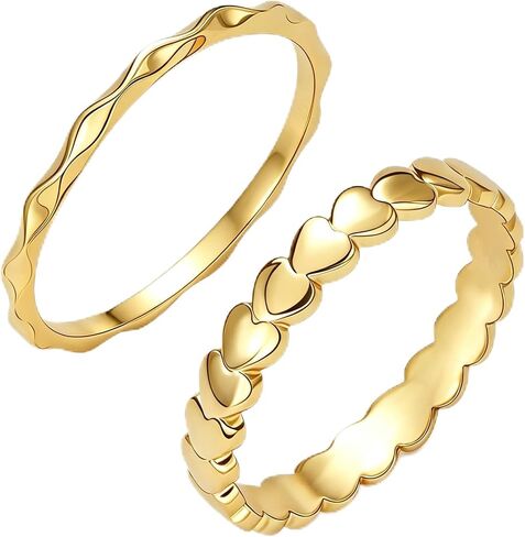 Gold Rings for Women Non Tarnish 14K Gold Plated Stackable Ring Set Simple Trendy Wave Rings Birthday Gifts for Mom Waterproof Gold Jewelry Size 5-9 in Saudi Arabia