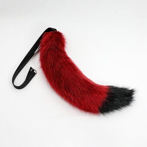 2 Pcs Claret Red Wolf Ears and Tail Set, Cat Ears Headband Wolf Fox Tail Set, Handmade Cosplay Fox Costume for Halloween Party Costume Accessories, Masquerade Balls in Kuwait