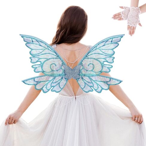 Fairy Wings Adult Women Girls - Butterfly Wings with Lace Gloves Set, Halloween Cosplay Costume Dress Up Accessories in Kuwait