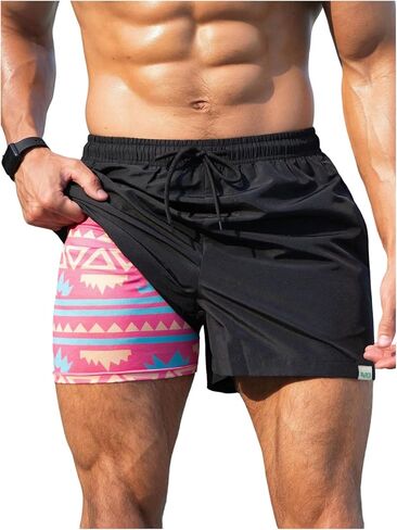 SHENHE Men's Swim Trunks with Compression Liner Swimsuit Bathing Suit Shorts with Pockets in Kuwait