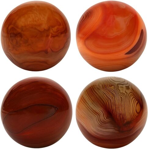 4pcs Silk Agate Banded Balls Sphere Crystal Natural Worry Stone Carnelian Real Quartz Gemstone Polished Palm Tumbled Gems Reiki Chakra Healing Energy Anxiety Stress Relief Fengshui Dia 35MM/1.38'' in Kuwait