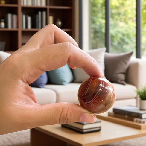 4pcs Silk Agate Banded Balls Sphere Crystal Natural Worry Stone Carnelian Real Quartz Gemstone Polished Palm Tumbled Gems Reiki Chakra Healing Energy Anxiety Stress Relief Fengshui Dia 35MM/1.38'' in Kuwait