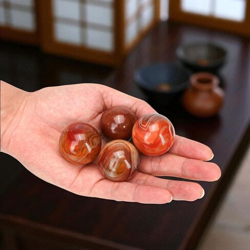 4pcs Silk Agate Banded Balls Sphere Crystal Natural Worry Stone Carnelian Real Quartz Gemstone Polished Palm Tumbled Gems Reiki Chakra Healing Energy Anxiety Stress Relief Fengshui Dia 35MM/1.38'' in Kuwait