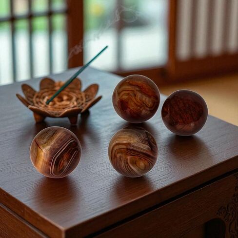 4pcs Silk Agate Banded Balls Sphere Crystal Natural Worry Stone Carnelian Real Quartz Gemstone Polished Palm Tumbled Gems Reiki Chakra Healing Energy Anxiety Stress Relief Fengshui Dia 35MM/1.38'' in Kuwait