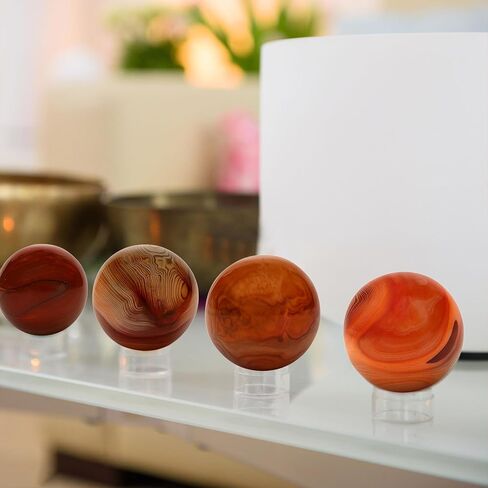 4pcs Silk Agate Banded Balls Sphere Crystal Natural Worry Stone Carnelian Real Quartz Gemstone Polished Palm Tumbled Gems Reiki Chakra Healing Energy Anxiety Stress Relief Fengshui Dia 35MM/1.38'' in Kuwait