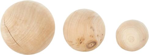 Deco 79 Wood Handmade Decorative Orbs & Vase Filler Decorative Balls with Varying Sizes, Set of 3 Vase Filler 5", 4", 3" D, Light Brown in Kuwait