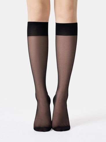 leg elegant 6 Pairs Sheer Knee High Stockings for Women, Reinforced Toe, Multicolors, 15 Denier Nylon (Black-002) in Saudi Arabia