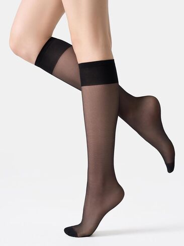 leg elegant 6 Pairs Sheer Knee High Stockings for Women, Reinforced Toe, Multicolors, 15 Denier Nylon (Black-002) in Saudi Arabia