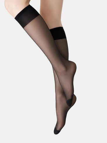 leg elegant 6 Pairs Sheer Knee High Stockings for Women, Reinforced Toe, Multicolors, 15 Denier Nylon (Black-002) in Saudi Arabia