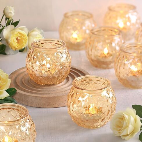 DARJEN Gold Votive Candle Holders- 8Pcs Glass Tealight Candle Holder, Size Upgrade Design for Home Decor, Elegant Candle Holder for Party & Dinner Table Centerpieces, Living Room Decor Gifts in Saudi Arabia