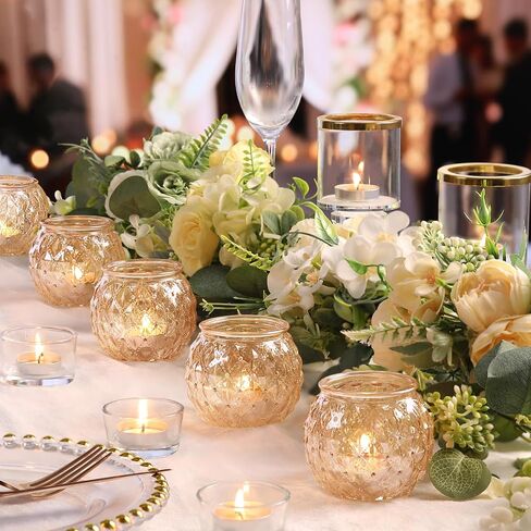 DARJEN Gold Votive Candle Holders- 8Pcs Glass Tealight Candle Holder, Size Upgrade Design for Home Decor, Elegant Candle Holder for Party & Dinner Table Centerpieces, Living Room Decor Gifts in Saudi Arabia