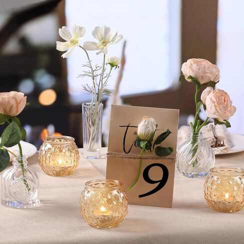 DARJEN Gold Votive Candle Holders- 8Pcs Glass Tealight Candle Holder, Size Upgrade Design for Home Decor, Elegant Candle Holder for Party & Dinner Table Centerpieces, Living Room Decor Gifts in Saudi Arabia