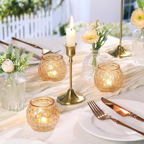 DARJEN Gold Votive Candle Holders- 8Pcs Glass Tealight Candle Holder, Size Upgrade Design for Home Decor, Elegant Candle Holder for Party & Dinner Table Centerpieces, Living Room Decor Gifts in Saudi Arabia