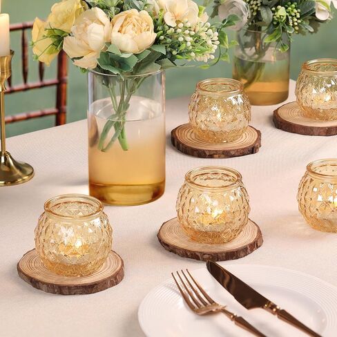 DARJEN Gold Votive Candle Holders- 8Pcs Glass Tealight Candle Holder, Size Upgrade Design for Home Decor, Elegant Candle Holder for Party & Dinner Table Centerpieces, Living Room Decor Gifts in Saudi Arabia