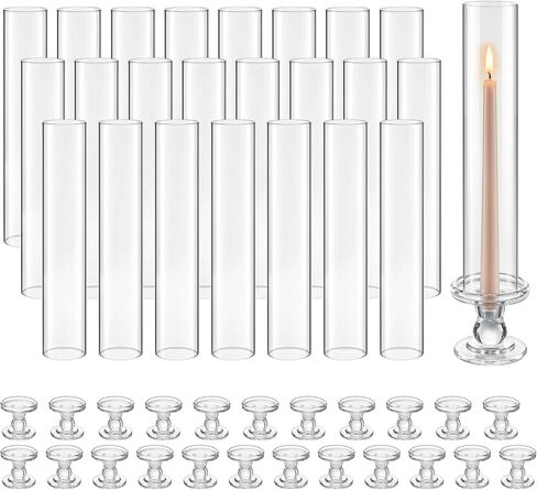VEVOR Hurricane Candle Holders Set of 24, 12.6 in Tall Clear Glass Taper Candle Holders, High Borosilicate Glass, 2.36 in Cylinder for Wedding, Table Centerpiece, Party, Home Decor, Wind Protection in Kuwait