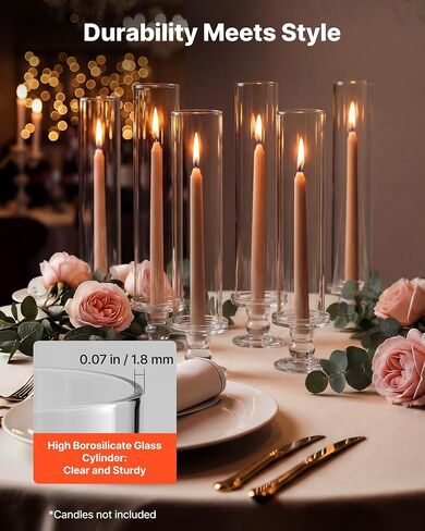 VEVOR Hurricane Candle Holders Set of 24, 12.6 in Tall Clear Glass Taper Candle Holders, High Borosilicate Glass, 2.36 in Cylinder for Wedding, Table Centerpiece, Party, Home Decor, Wind Protection in Kuwait