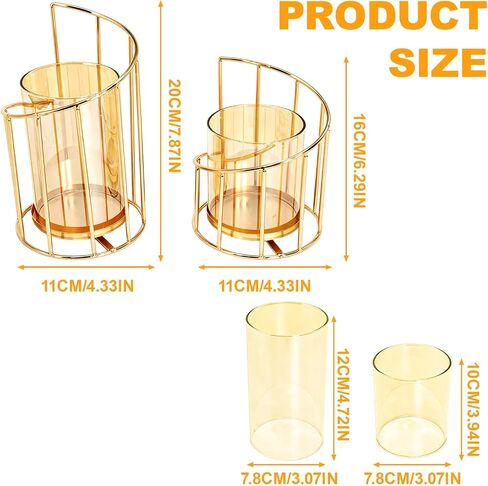 2PCS Metal Wire Candle Holder, Glass Pillar Candle Holders Gold Decorative Tea Light Candleholders for Party Wedding Dinners Decor Decorative Flower Vase Office Living Room in Saudi Arabia