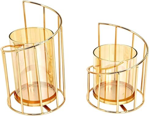 2PCS Metal Wire Candle Holder, Glass Pillar Candle Holders Gold Decorative Tea Light Candleholders for Party Wedding Dinners Decor Decorative Flower Vase Office Living Room in Saudi Arabia