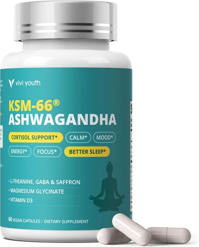 KSM-66 Ashwagandha Cortisol Supplement for Women with L-Theanine, GABA, Saffron, Magnesium Glycinate and Vitamin D3 for Calm Focus, Mood Balance-Gluten Free, GMO Free - 60 Vegan Capsules in Saudi Arabia