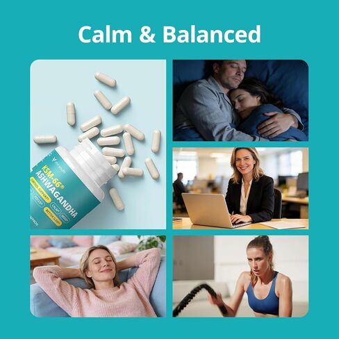 KSM-66 Ashwagandha Cortisol Supplement for Women with L-Theanine, GABA, Saffron, Magnesium Glycinate and Vitamin D3 for Calm Focus, Mood Balance-Gluten Free, GMO Free - 60 Vegan Capsules in Saudi Arabia