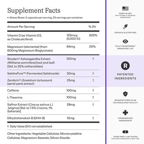 THESIS Stress Reset with Caffeine, Supplement for Men & Women with Ashwagandha, Vitamin D3, L Theanine & Saffron, Kit with Glass Bottle & Refill Sachets, Vegan, Non GMO, 25 Servings, 1 Month Supply in Saudi Arabia
