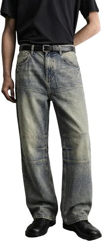 Men's Super Baggy Jeans Y2K Wide Leg Denim Pants - Loose Fit Streetwear Non-Stretch Cotton Casual Trousers All Season in Saudi Arabia