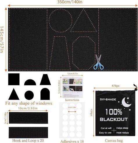 Blackout Blinds 158" x 57", 100% Blackout Curtains for Window, 420D No Drill Portable Black Out Shades Film for Bedroom, Cut to Any Size, Nursery Black Out Blinds for Baby Temporary, 30 Hook and Loop in Saudi Arabia