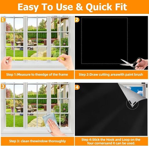 Blackout Blinds 158" x 57", 100% Blackout Curtains for Window, 420D No Drill Portable Black Out Shades Film for Bedroom, Cut to Any Size, Nursery Black Out Blinds for Baby Temporary, 30 Hook and Loop in Saudi Arabia