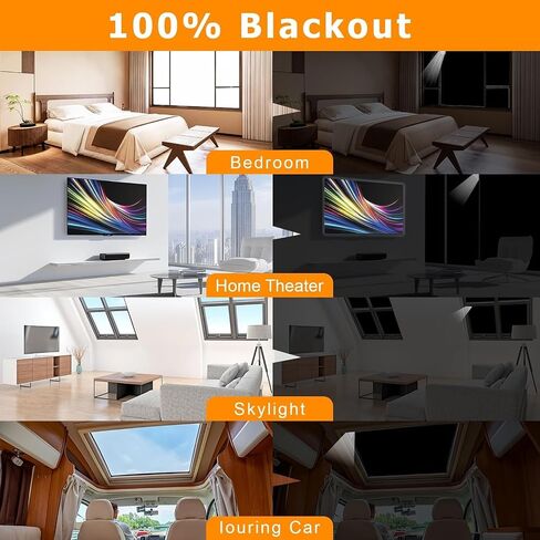 Blackout Blinds 158" x 57", 100% Blackout Curtains for Window, 420D No Drill Portable Black Out Shades Film for Bedroom, Cut to Any Size, Nursery Black Out Blinds for Baby Temporary, 30 Hook and Loop in Saudi Arabia