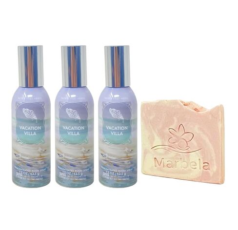 Bath & Body Works Vacation Villa 3 Concentrated Room Sprays with a Himalayan Salts Springs Sample Soap in Kuwait